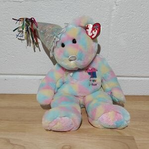 Ty Multicolor Celebration Bear with Party Hat